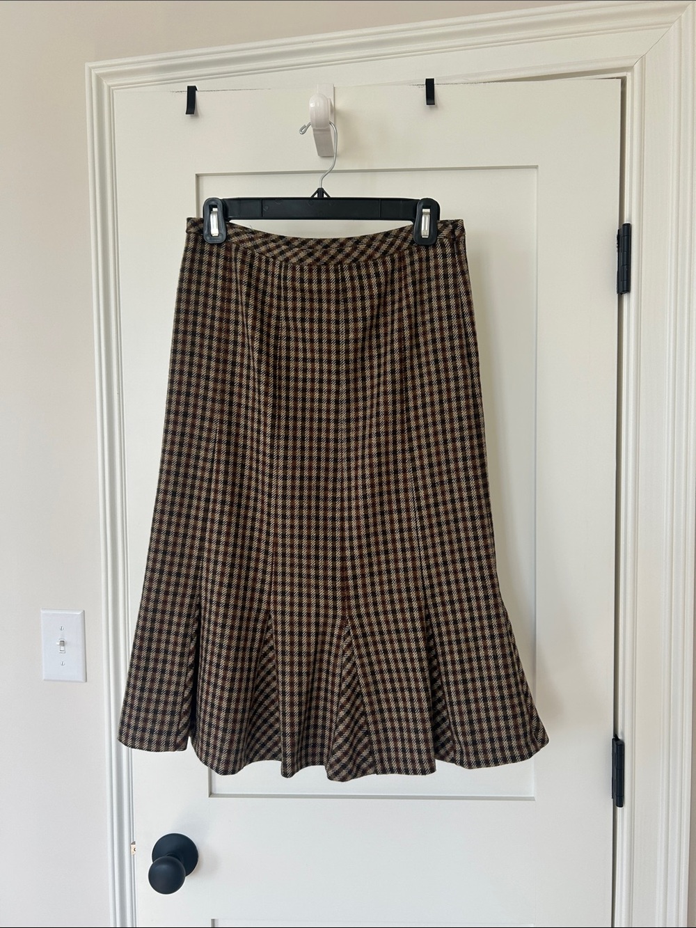Classic Brown Plaid A-Line Midi Skirt